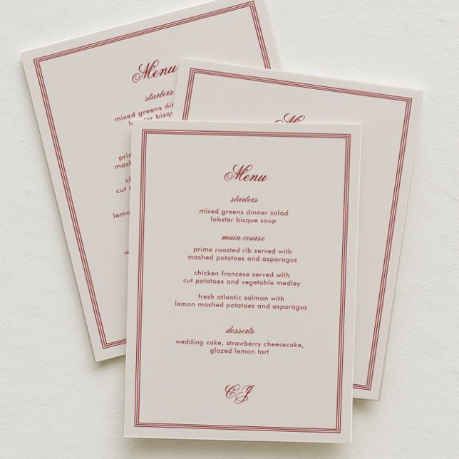 Menu Casamento Elegante Creme e Borgonha (Criador carregado)
