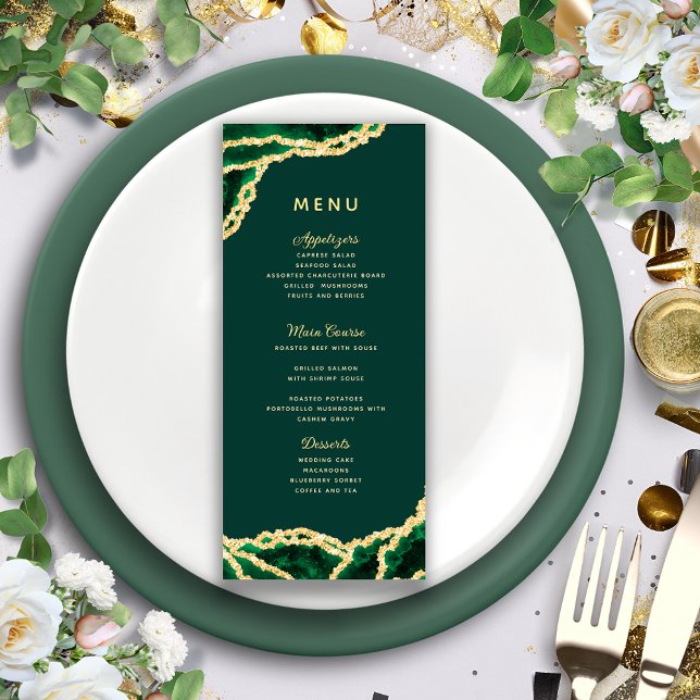 Menu Casamento Elegante de Agate Verde e Dourado (Criador carregado)