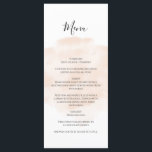 Menu Casamento Elegante De Aquarela<br><div class="desc">Este design apresenta um salto de elegante cor d'água de pêssego. Esse simples design tira proveito do traçado natural do pincel de abertura de aquarela para enfatizar o texto. A data do casamento está marcada em preto e branco. A combinação da cor de pêssego com as cores preto e branco...</div>