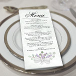 Menu Casamento Elegante De Aquarela Eucalyptus E Lavand<br><div class="desc">Este belo cardápio de casamento apresenta um design bócio rústico com fundo azul de aço marmoreado, um título de caligrafia de script, e um aglomerado de folhas de cor d'água pintadas a aquário e flores de lavanda em tons de verde-sábio e roxo claro. O texto é completamente personalizável com espaço...</div>