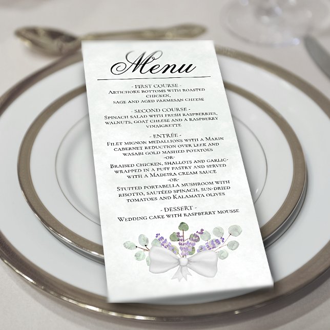 Menu Casamento Elegante De Aquarela Eucalyptus E Lavand (In Situ on Plate)
