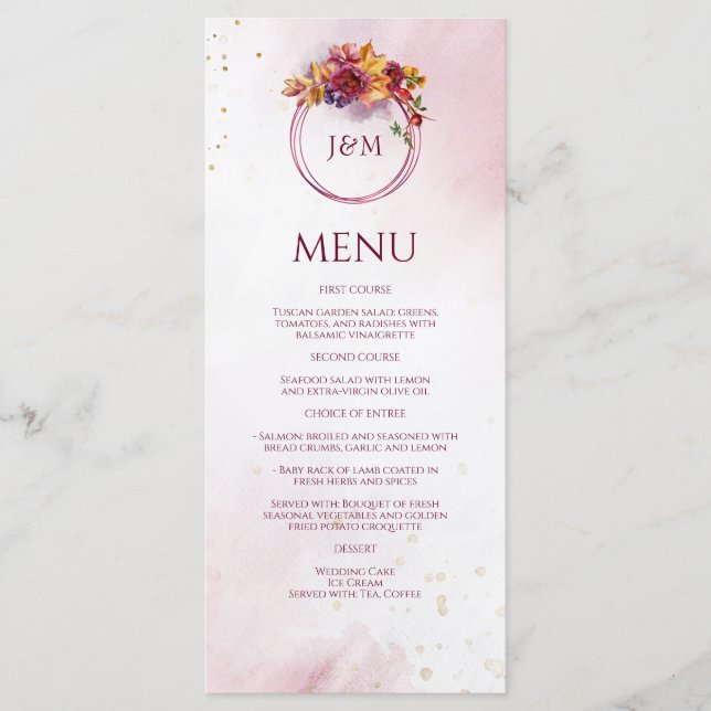 Menu Casamento Elegante de Buquê de Queda de Água da Bu (Frente)