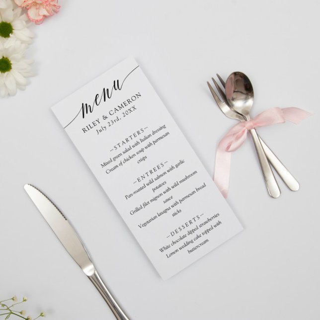 Menu Casamento Elegante De Caligrafia Branca Negra (Criador carregado)