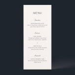 Menu Casamento Elegante de Creme Simples<br><div class="desc">Menu de casamento moderno com um simples design com uma combinação de uma fonte sans serif contemporânea,  um roteiro elegante e uma fonte itálica.</div>