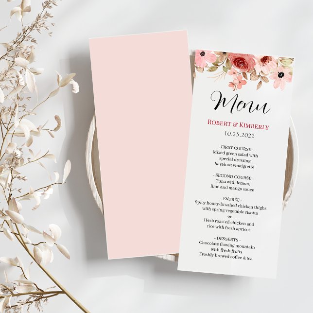 Menu Casamento Elegante de Flor Rosa ELLE (Criador carregado)