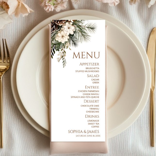 Menu Casamento Elegante de Flores de Pinheiro de Invern (Criador carregado)