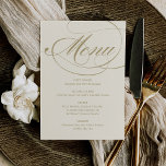 Menu Casamento elegante de marfim e caligrafia Dourada<br><div class="desc">Os cartões de menu de janto de casamento elegantes e formais apresentam um script de caligrafia em ouro de champanhe e texto personalizado que pode ser personalizado. Cor de fundo do marfim.</div>