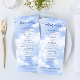 Menu Casamento Elegante de Nuvens Brancas Azuis