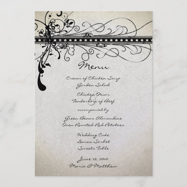 Menu Casamento Elegante de País Russo Negro Funky (Frente)
