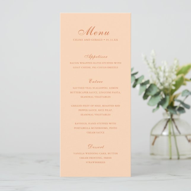 Menu Casamento Elegante de Pêssego Clássico (Em pé/Frente)