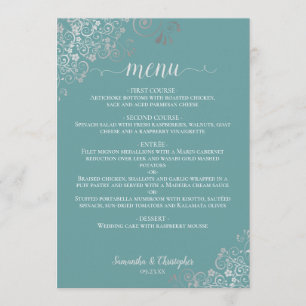Menu Casamento Elegante de Prata Lace Frills Teal Turqu