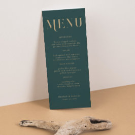 Menu Casamento Elegante de Tipografia Dourada Emerald