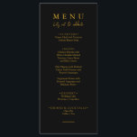 Menu Casamento Elegante de Vamos Preto e Dourado no Scr<br><div class="desc">Um moderno e elegante menu de janto negro e dourado do casamento chic. Que apresenta modelo design de chic de fundo sólido preto e tipografia de ouro. E o vamos comem palavras em elegante roteiro de caligrafia em ouro. Pegue-o e faça seu menu de casamento chique e elegante.</div>