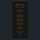 Menu Casamento Elegante de Vamos Preto e Dourado no Scr<br><div class="desc">Um moderno e elegante menu de janto negro e dourado do casamento chic. Que apresenta modelo design de chic de fundo sólido preto e tipografia de ouro. E o vamos comem palavras em elegante roteiro de caligrafia em ouro. Pegue-o e faça seu menu de casamento chique e elegante.</div>