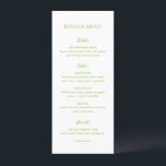 Menu Casamento Elegante de Verde limão Limpo<br><div class="desc">Menu de casamento elegante com um layout mínimo e limpo com o título em uma fonte muito grande.</div>