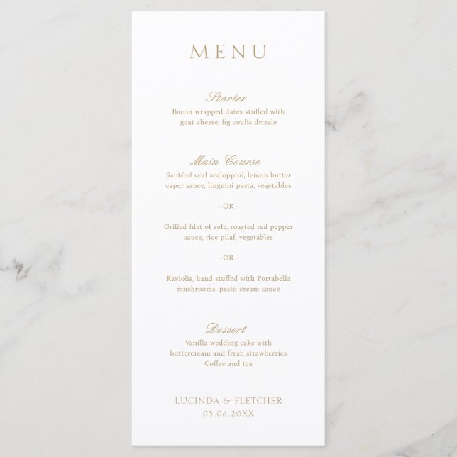 Menu Casamento Elegante Dinheiro Antigo Dourado (Frente)