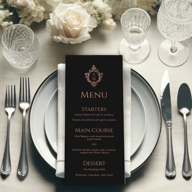 Menu Casamento elegante do Monograma Monograma de Crest (Criador carregado)