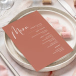 Menu Casamento elegante e moderno de argila vermelha<br><div class="desc">Uma tipografia moderna e uma cor tendenciosa de terracota para a sua papelaria de casamento: escolha esta simples e elegante suite de casamento. Totalmente personalizável: você pode alterar o plano de fundo e a cor do texto conforme desejar.</div>