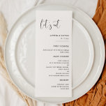 Menu Casamento elegante e moderno de Vamos preto e bran<br><div class="desc">Coma de vamos! Menu de festa de casamento ou recepção. Uma tipografia moderna e um tema clássico preto e branco para a sua papelaria de casamento: escolha esta suíte de casamento simples e elegante. Totalmente personalizável: você pode alterar o plano de fundo e a cor do texto conforme desejar.</div>