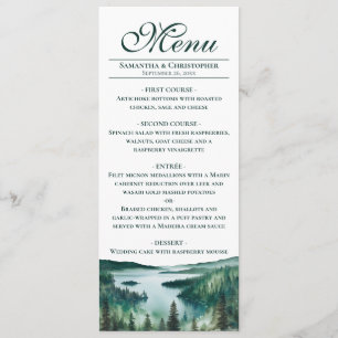 Menu Casamento Elegante e Rústico com Aquarela do Lago 