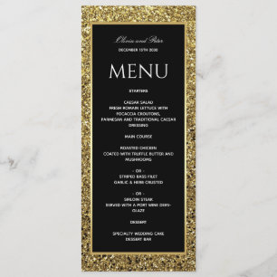 Menu Casamento Elegante em Dourado, Preto e Branco