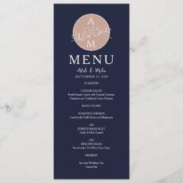 Menu Casamento Elegante em Dourado Rosa e Azul Marinho