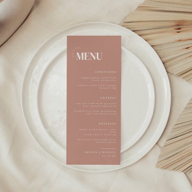Menu Casamento Elegante em Rosa Poeirento Moderno (Criador carregado)