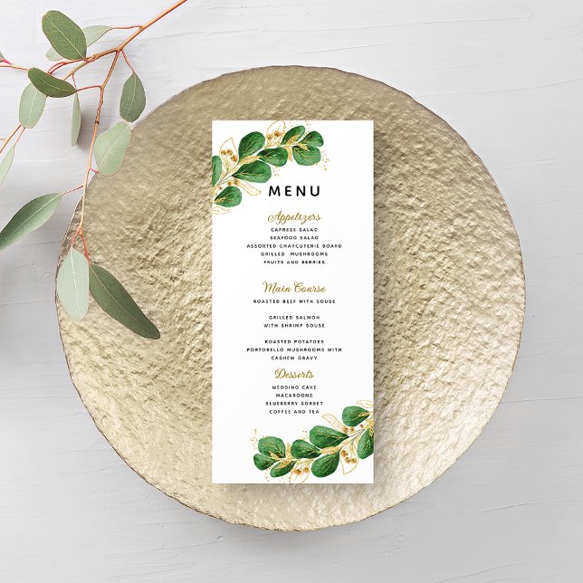 Menu Casamento Elegante Emerald Green Eucalyptus Greene (Criador carregado)