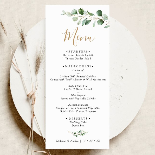 Menu Casamento Elegante Eucalyptus Greenery (Criador carregado)