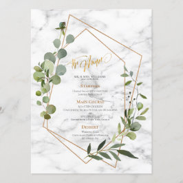 Menu Casamento Elegante Eucalyptus Marble Geométrico de