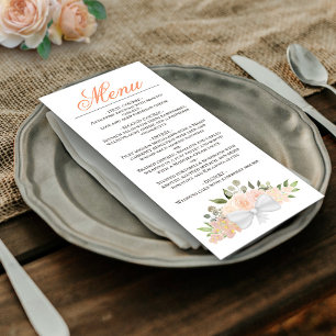 Menu Casamento Elegante Floral de Coral Peach Watercolo