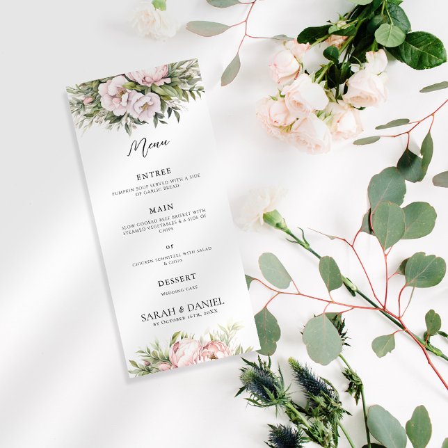 Menu Casamento Elegante Floral de Pêssego Rosa (Criador carregado)