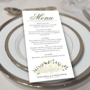 Menu Casamento Elegante Floral Floral das Rosas Brancas