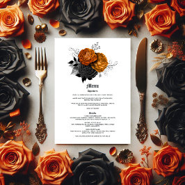 Menu Casamento Elegante Laranja e Gótico Negro
