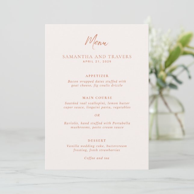 Menu Casamento Elegante Laranja Tradicional Queimado (Em pé/Frente)