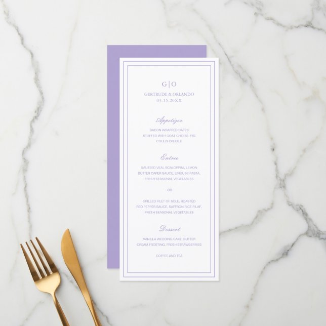 Menu Casamento Elegante Lilac Clássico (Frente/Verso In Situ)