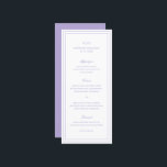Menu Casamento Elegante Lilac Clássico<br><div class="desc">Menu de casamento roxo / lavanda clássico com um design simples e mínimo com seu monograma, nomes e data de casamento no topo junto com seu menu cercado por uma dupla borda. As fontes se alternam entre um script elegante, um serif tradicional e fontes sans serif minimalistas. Este menu é...</div>