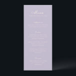 Menu Casamento Elegante Lilac Clássico<br><div class="desc">Menus clássicos de casamento,  com design simples e eterno,  com roteiro elegante e fontes serif tradicionais.</div>