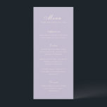 Menu Casamento Elegante Lilac Clássico<br><div class="desc">Menus clássicos de casamento,  com design simples e eterno,  com roteiro elegante e fontes serif tradicionais.</div>