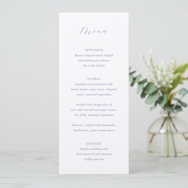 Menu Casamento Elegante Lilás Tradicional (Em pé/Frente)