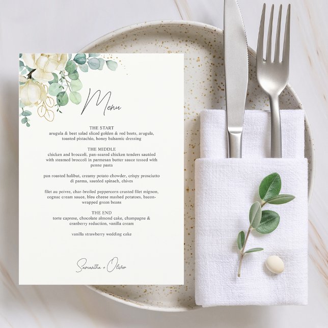 Menu Casamento Elegante Magnolia Eucalyptus (Elegant Magnolia Eucalyptus Wedding Menu)