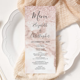 Menu Casamento Elegante Marble Glitter Dourado rosa