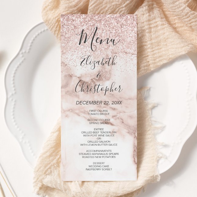Menu Casamento Elegante Marble Glitter Dourado rosa (Criador carregado)