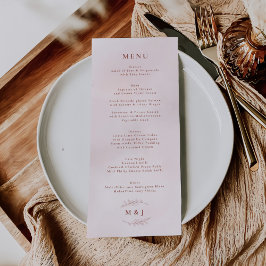 Menu Casamento Elegante Mínimo de Folha de Boho Rosa