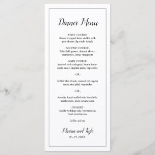 Menu Casamento Elegante Moderno Branco Negro Simples