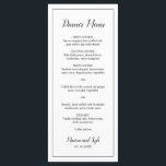 Menu Casamento Elegante Moderno Branco Negro Simples<br><div class="desc">Menu de Casamento Moderno em preto e branco minimalista com o cabeçalho e seus nomes em um roteiro elegante junto com seu menu cercado por uma borda fina. A parte de trás tem o seu monograma no fundo. As fontes e a borda podem ser alteradas para qualquer cor desejada clicando...</div>