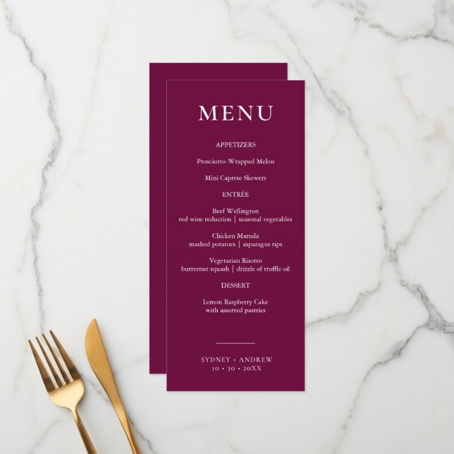 Menu Casamento Elegante Moderno Burgundy (Frente/Verso In Situ)