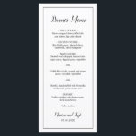 Menu Casamento Elegante Monograma Clássico<br><div class="desc">Cardápio de Casamento Moderno em preto e branco minimalista com o cabeçalho e seus nomes em uma fonte elegante juntamente com seu cardápio cercado por uma fina borda. O verso tem seu monograma na parte inferior. As fontes e a borda podem ser alteradas para qualquer cor desejada clicando no botão...</div>
