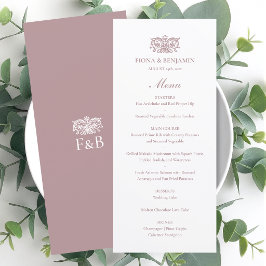Menu Casamento Elegante Monograma Floral Vintage Rosa
