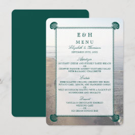 Menu Casamento Elegante Monograma & Teal Scallop Beach